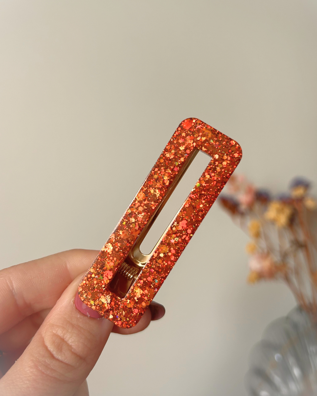 Barrette rectangle - Orange d'automne