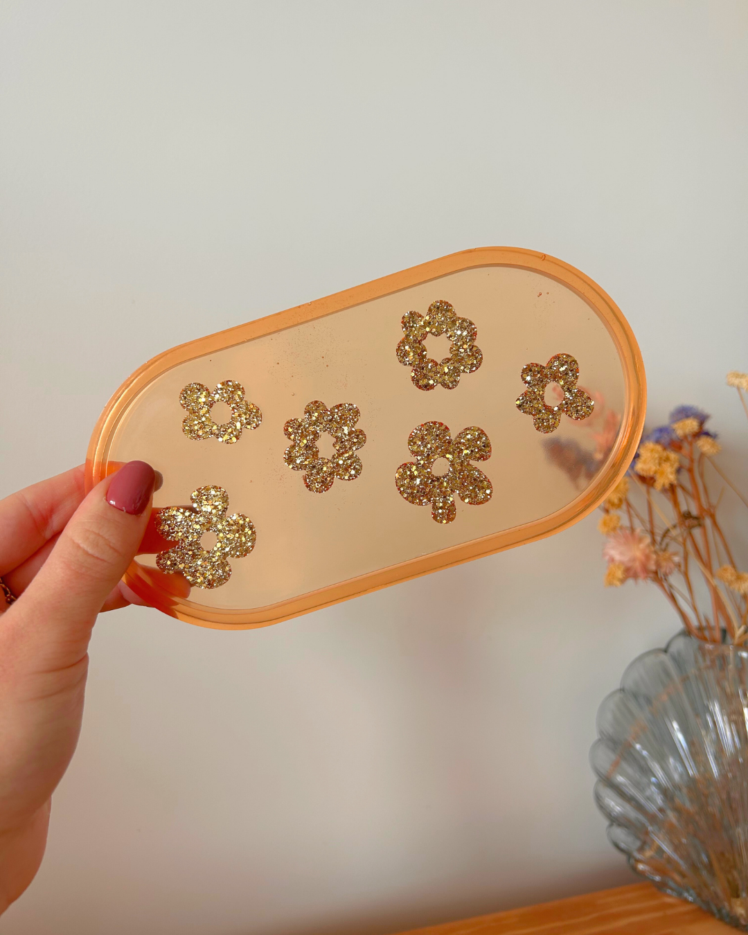Plateau ovale - Fleurs orange