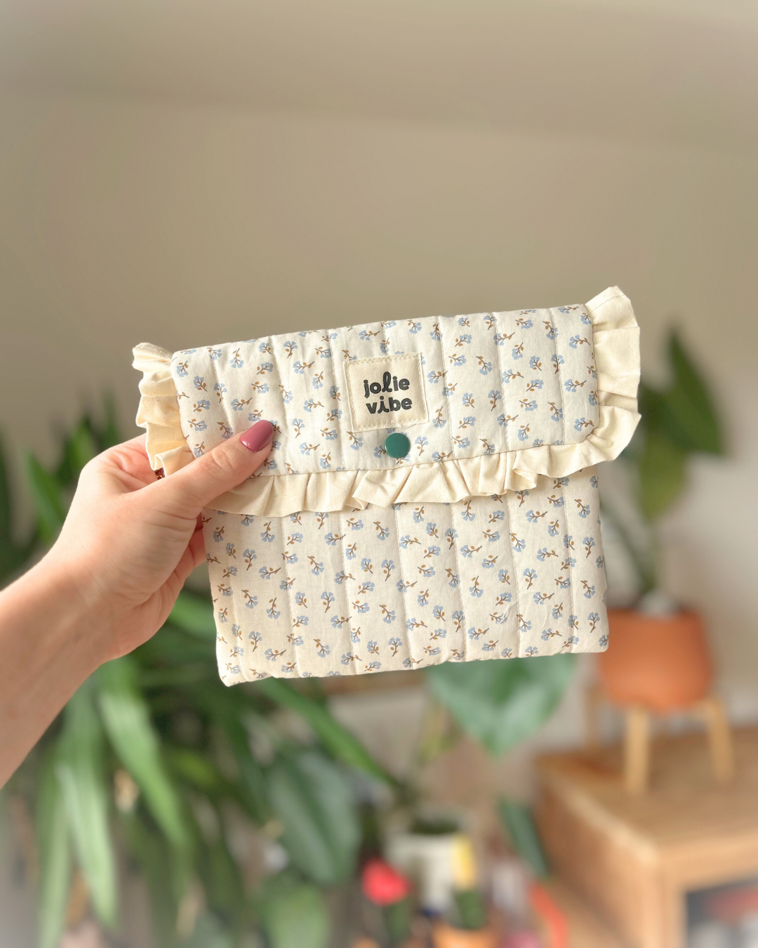 Pochette pression - Fleurs bleues