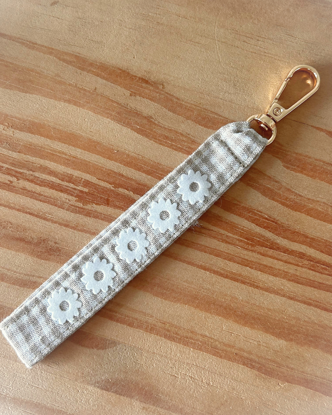 Porte-clé dragonne - Vichy taupe