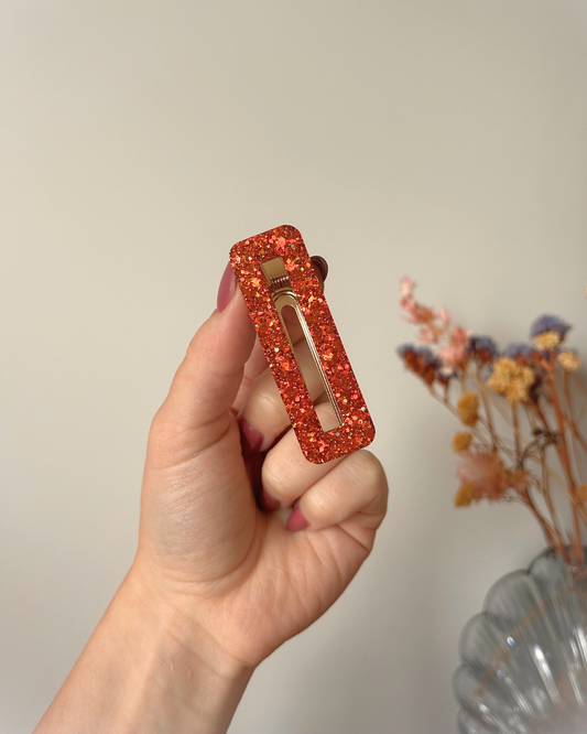 Barrette rectangle - Orange d'automne