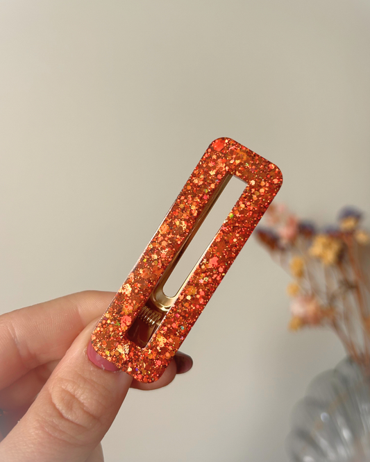Barrette rectangle - Orange d'automne