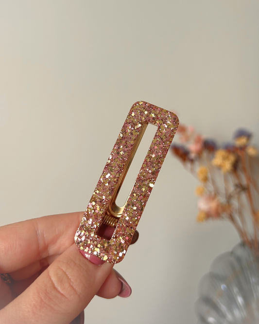 Barrette rectangle - Doré et rose