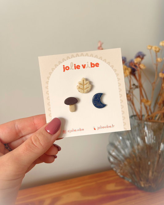 Pin's - Trio feuille, champignon, lune