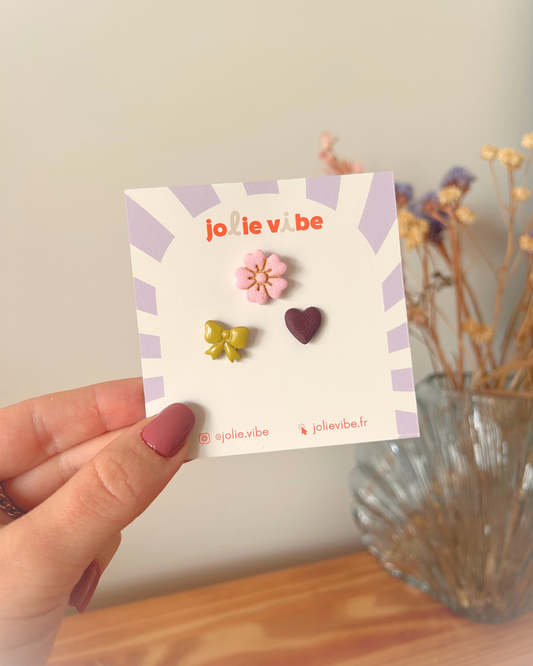 Pin's - Trio fleur, nœud et cœur