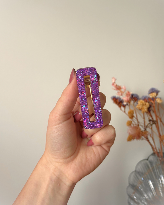 Barrette rectangle - Paillettes violettes
