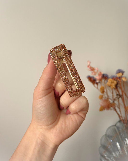 Barrette rectangle - Doré et marron