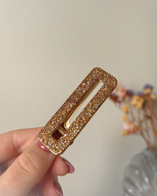 Barrette rectangle - Doré et marron