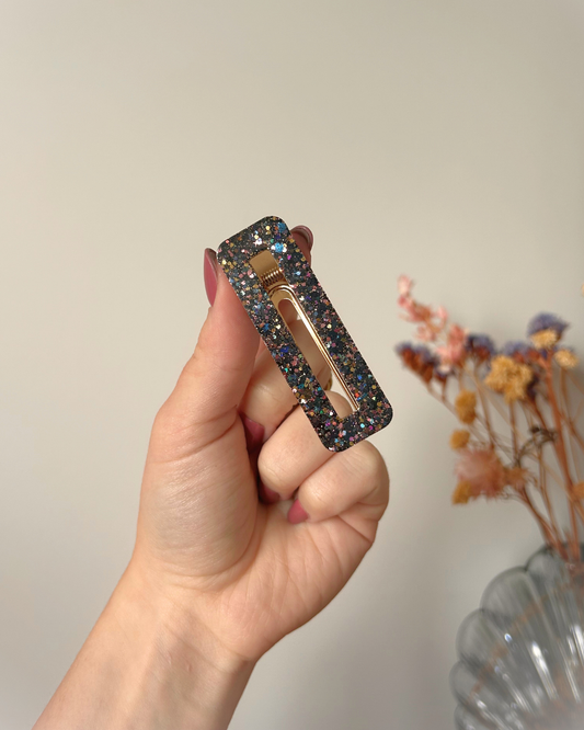 Barrette rectangle - Noir holographique