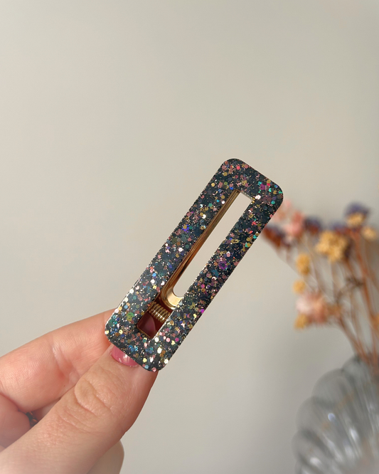 Barrette rectangle - Noir holographique