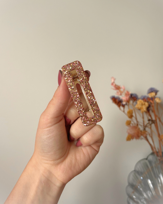 Barrette rectangle - Doré et rose